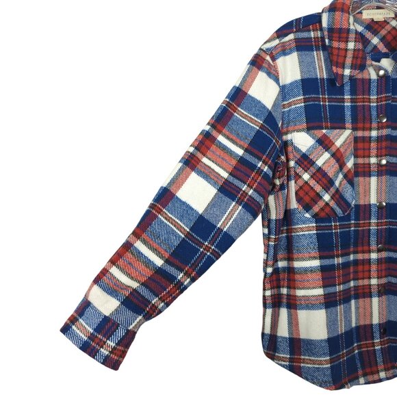 Eco Threads Plaid Flannel Women's Shirt Size L Blue Red White Snap Front soft - Picture 3 of 16